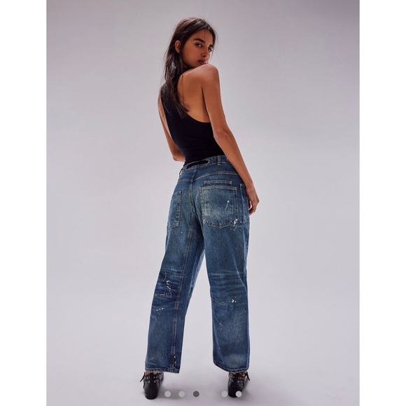 Like New We The Free - Free People - Moxie Pull On Barrel Jeans in Timeless Blue - Picture 2 of 9